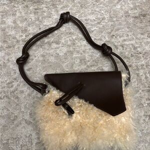 Elegant Brown Leather and curly sheepskin Women's Bag